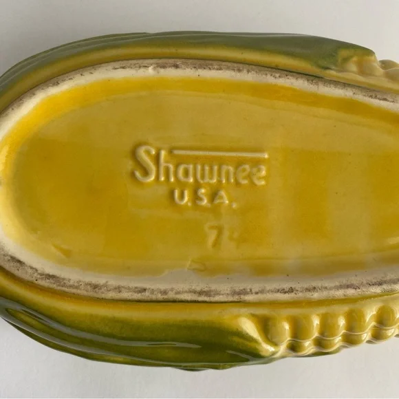 Shawnee USA Corn King Vintage Green and Yellow Corn Shaped Ceramic Dish 74 - Picture 8 of 10